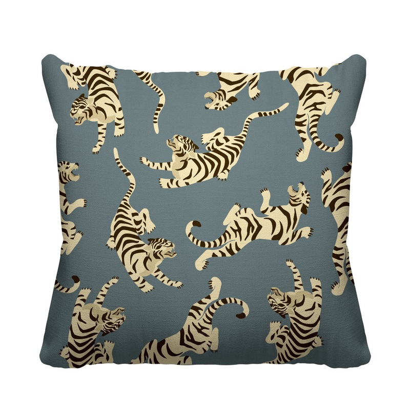Tigger Boho Tiger Indoor/Outdoor Throw Pillow ULLI HOME Color: Gray Size: 19W” x 19H”