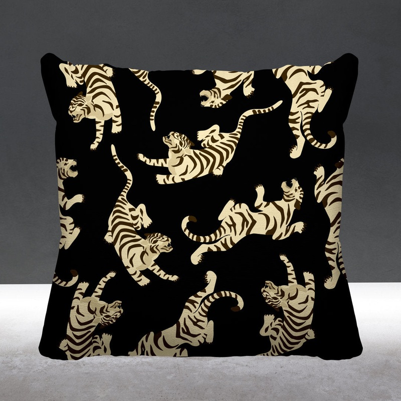 Tigger Boho Tiger Indoor/Outdoor Throw Pillow ULLI HOME Color: Black Size: 15W” x 15H”