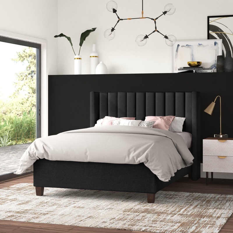 Felder Vertical Channel Tufted Wingback Upholstered Platform Bed Willa Arlo Interiors Color: Black Size: Queen