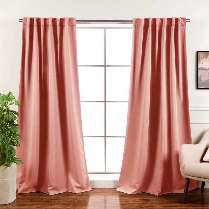 Bantam Solid Blackout Thermal Rod Pocket Curtain Panels (Set of 2) Ebern Designs Curtain Color: Coral Size per Panel: 52″ W x 84″ L